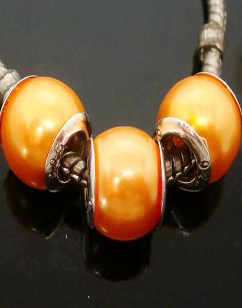 

200pcslot beautiful acrylic orange imitation pearl silver core beads loose european big hole charm beads for jewelry making low p2627564, Black