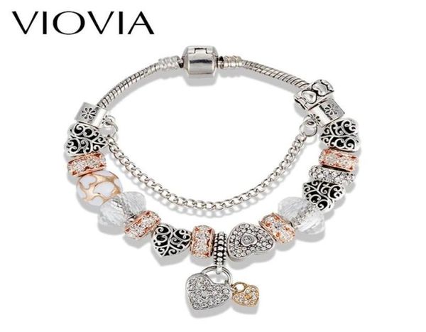 

charm bracelets viovia european fine beads jewelry silver color heart goldwhite crystal for women diy b160776004466, Golden;silver