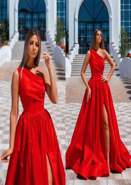 

split red evening dresses 2023 new a line one shoulder sleeveless long satin prom party gowns formal occasion vestidos bc155554215786, Black;red