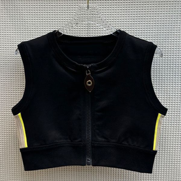 

8.14 fashion zipper contrast color striped short black tank women, White