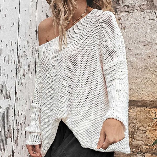 

sweater casual wide truffle shoulder t-shirt ladies shirts, White;black