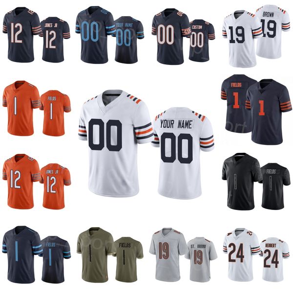 

custom football 25 trestan ebner jersey 19 equanimeous st. brown 58 darnell wright 1 justin fields 24 khalil herbert 12 velus jones jr stitc, Black;red