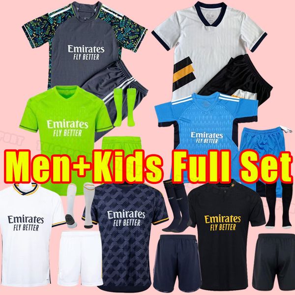 

men kids full set 23/24 camavinga soccer jerseys 2023 real madrids rodrygo modric marcelo asensio lucas v tchouameni bellingham home away th, Black;yellow