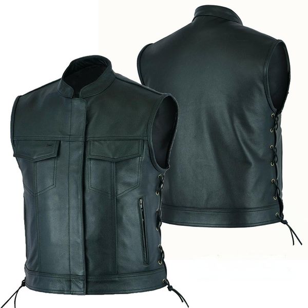 

men s vests vest leather punk fashion casual coat motorcycle men solid fleet 230814, Black;white