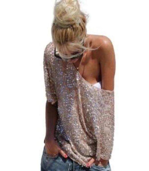 

new fashion women ladies off shoulder sequin t shirts party streetwear autumn casual loose tees camiseta mujer21812174216732, White