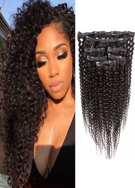 

brazilian curly hair clip in human hair extensions jerry curl natural color 7 pcs per set 110 grams remy human hair extension5580877, Black;brown
