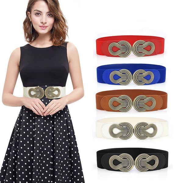 

women waist belt wide elastic belts for dresses ladies stretch belts with interlock buckle, Blue;gray