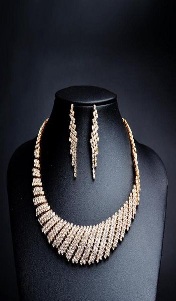 

amandabridal crystal bridal jewelry set gold plated necklace diamond earrings wedding jewelry sets for bride women bridal accessor4032398, White