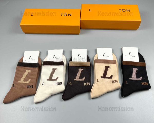 

designer luxury louiseitys socks fashion mens and womens casual cotton breathable 5 pairs sock with box 0814, Black