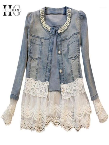 

2019 new jeans jacket women casacos feminino slim lace patchwork beading denim lady elegant vintage jackets coat dropship wwj08419501375, Black;brown