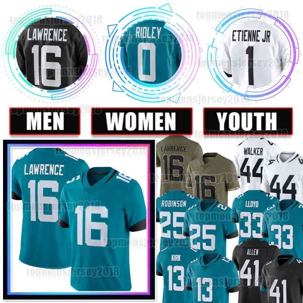 

16 trevor lawrence football jersey 0 ridley 44 travon walker 41 josh allen 1 travis etienne jr james robinson christian kirk evan engram ton, Black;red