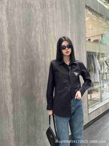 

women's blouses & shirts designer p23 early autumn new chest pocket classic triangle decoration with black tie shirt versatile 0dzf, White