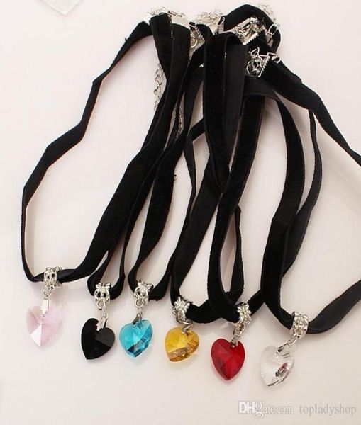 

gothi velvet necklace heart shaped crystal pendant choker lace black peach necklace whole5973336, Golden;silver