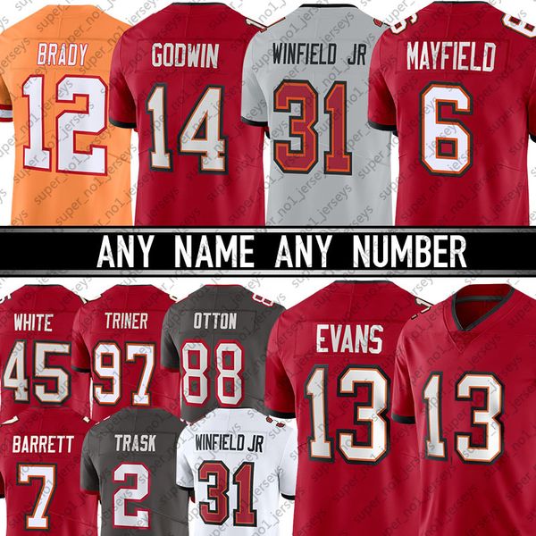 

baker mayfield football jerseys tampas bayes buccaneeres mike evans chris godwin devin white kyle trask shaquil barrett antoine winfield jr., Black;red