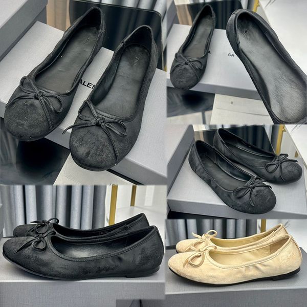 

womens leopold ballerina in black satin 748222w round toe knot worn out effect black sole new autumn soft comfortable bottom designer ballet