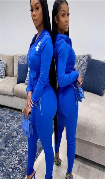 

autumn and winter new fashion women039s tracksuits solid color cardigan hooded letter sweater casual two piece sportswear5141952, Gray
