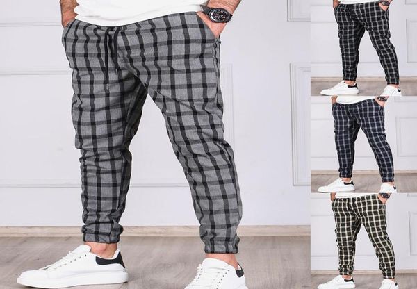 

streetwear plaid striped elastic waist trousers jogging pants casual jogger sweatpants2062421, Black