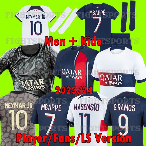

23/24 psgs mbappe fourth new soccer jersey 2023 2024 messis #30 sergio ramos marquinhos verratti kimpembe maillots de football shirt icardi, Black;yellow