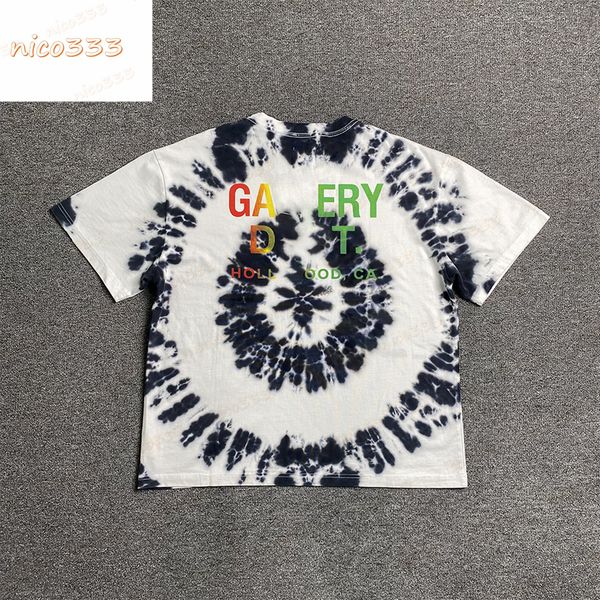 

23ss new ga depts city limited letters gradient tie dye printing cotton round neck white loose american tide hundred men and women short sle, White;black