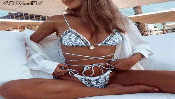 

ashgaily bikini women print brazilian set halter backless swimsuit swim wear biquini dot biquini female 2106219789850, White;black