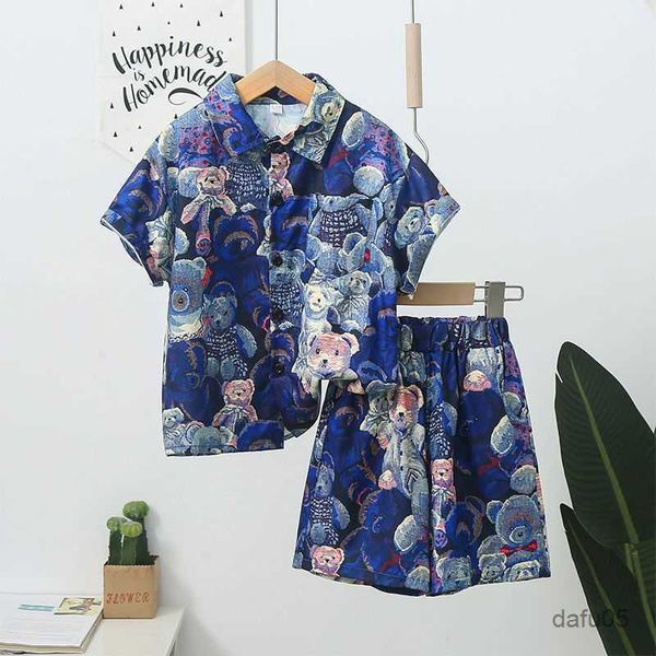 

clothing sets korean children's clothing 2023 kid boys cartoon bear printed shirts and shorts set teenage new two pieces suit loungewea, White