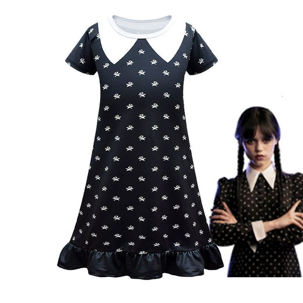 

girl's dresses kids wednesday addams family cosplay costume addams girl cosplay dress bag pajamas dress vintage gothic halloween party, Red;yellow