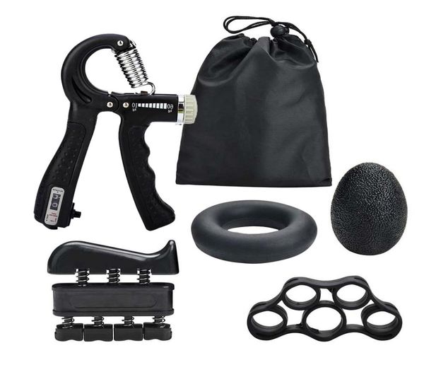 

5pcsset fitness hand grip set adjustable power strength finger trainer forearm muscle workout grip ring exerciser gripper ball6178609