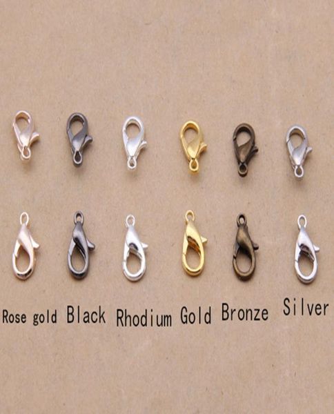 

300pcs 18mm jewelry findings bronzegoldrose goldblackrhodiumsilver lobster clasp hooks for necklace chain1807940