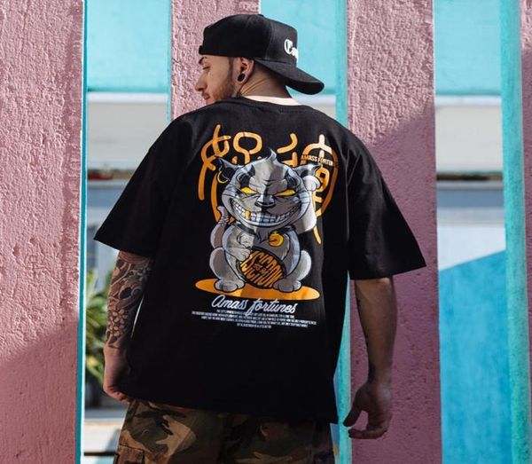 

hip hop t shirt funny evil furtune cat print tshirts men harajuku streetwear summer tshirt cotton short sleeve tees4583526, White;black