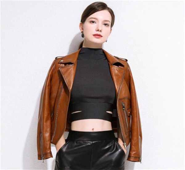 

2020 women spring genuine real sheep leather jacket r26233r06065889, Black