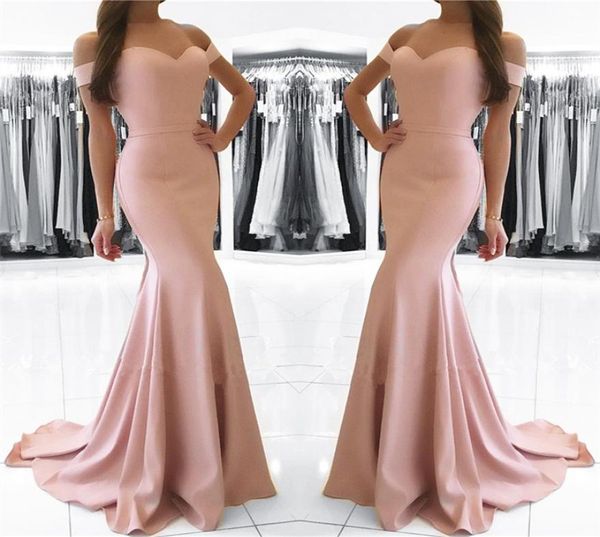 

2022 mermaid blush pink off the shoulder formal evening dress simple elegant satin long party laceup back under 100 bridesmaid dr9868530, Black;red