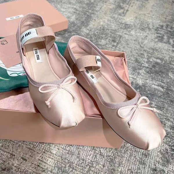 

luxury miu paris ballet fashion designer professional dance shoes 2023 satin ballerinas mm platform bowknot shallow mouth single shoe flat s, Black