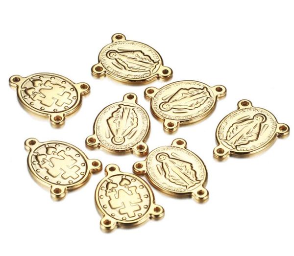 

50pcslot silvergold color stainless steel jesus charms connectors for jewelry catholic rosary centerpiece oval pendant for diy p6697880, Bronze;silver