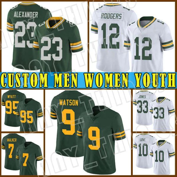 

12 aaron rodgers custom 9 christian watson green 33 aaron jones men 23 jaire alexander football packer jersey 28 dillon 10 love devonte wyat, Black;red