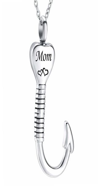 

new titanium steel cremation fish hook heart pendant keepsake urn necklace for ashes memorial jewelry memento5614399, Silver