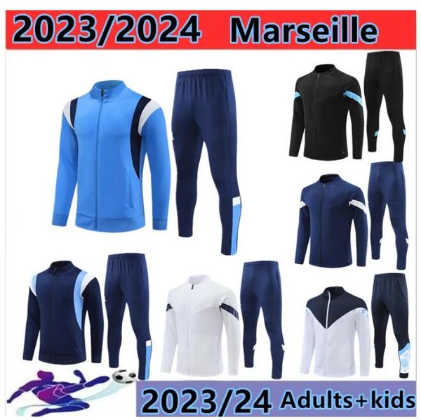 

23/24 marseilles tracksuit soccer jacket sets survetement 2023/2024 om men maillot foot milik payet football jackets training suit jogging, Black