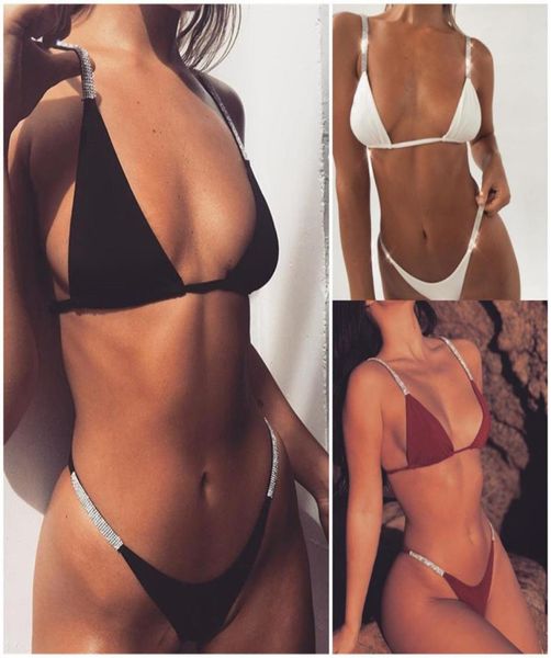 

2018 bikini split swimsuit ladies sequin solid bikini swimsuit backless swimwear8285970, White;black