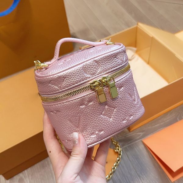 

women designer embossed mini cosmetic case nano bag with handle coin charm golden zipper chain lovely crossbody shoulder handbag 4 colors po