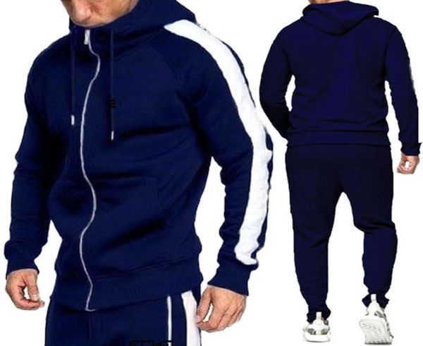 

men039s tracksuits 2pcs men hoodie joggers pants tracksuit set running jogging gym sports wear hooded sweat suit exercise 8335621, Gray