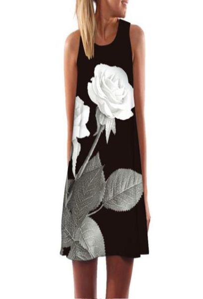 

women dress new arrival rose print sleeveless summer dress o neck casual loose mini chiffon dresses vestidos7663903, Black;gray