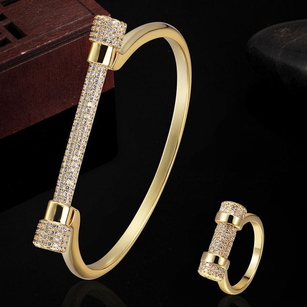 

bangle luxury brand bags women's cubic zircon wedding bangle with ring set gold color love bangle sets women's bridal jewelry sets, Black