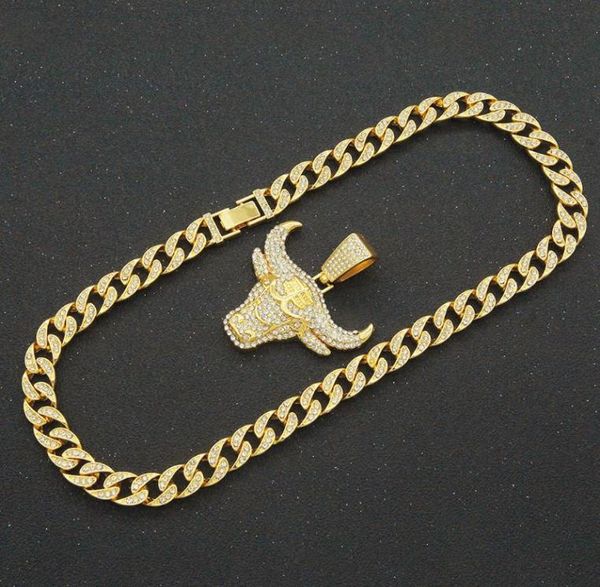 

pendant necklaces 6pcs hip hop jewelry bull head necklace miami cuban chain iced out bling hiphop men jewlery neckless male2851926, Silver