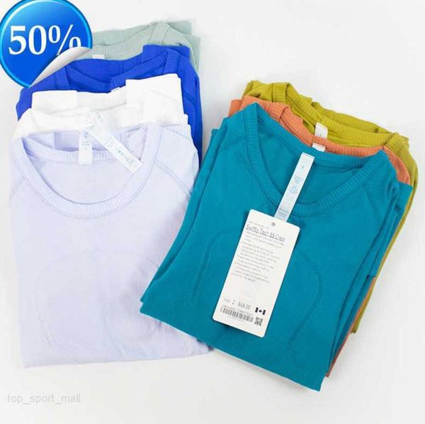 

lu-088 women yoga t-shirts women's t-shirt high-elastic breathable running quick drying seamless short sleeve sport-cycling gym wear lu, White