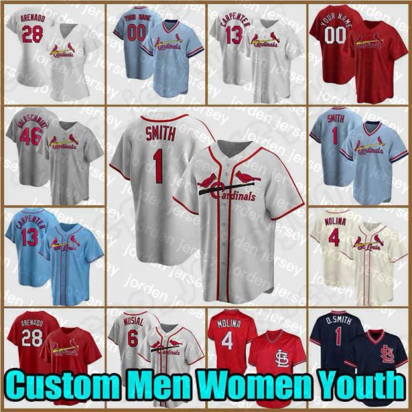

baseball jerseys new college baseball wears baseball jersey 28 nolan arenado 46 paul goldschmidt st. yadier molina louis''matt car, Blue;black