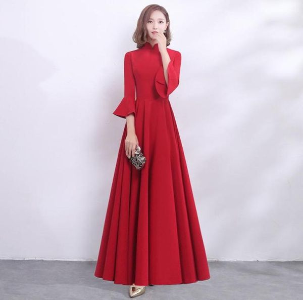 

asian bride long qipao mandarin collar women cheongsam wedding slim clothes evening party drs traditional chinese dress91716902511876, Red
