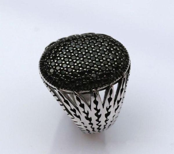 

925 sterling silver hollow design multi black cz stones inlaid cocktail rings for men oval shape turkey jewelry3994301