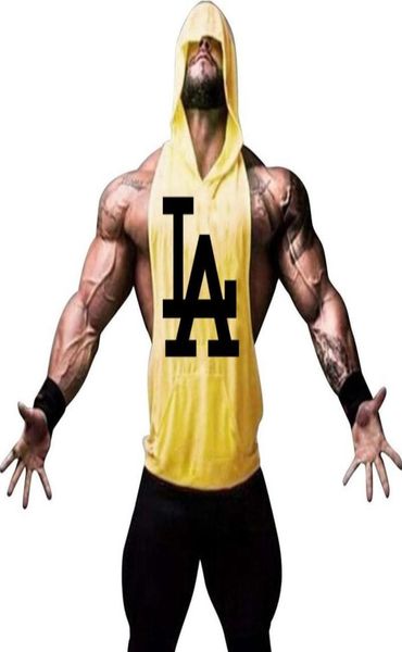 

men039s tank summer brand clothing bodybuilding hooded sleeveless shirt fitness mens muscle vest cotton gym sportswear7857013549, White;black