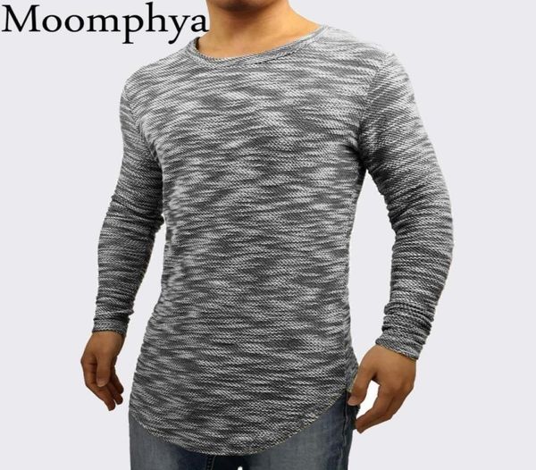 

moomphya 2018 new design men long sleeve stylish t shirt longline curve hem jacquard pattern wrinkles hip hop slim fit tshirt t209337568, White;black
