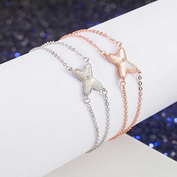 

fashion designer chaumet s925 sterling silver bracelet light natural white fritillaria letter x shape single diamond personality versatile l, Golden;silver