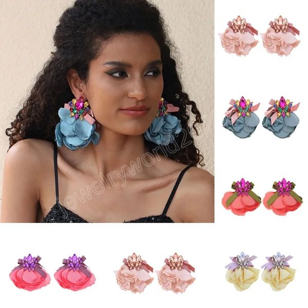 

charming bohemian crystal long hanging dangle earrings elegant petal yarn cute sweet fashion statement jewelry for women, Silver